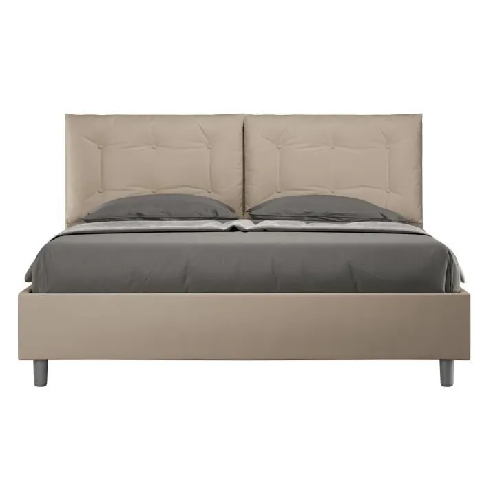 Lit simili cuir gris tourterelle Annalisa avec sommier rembourré 160x200