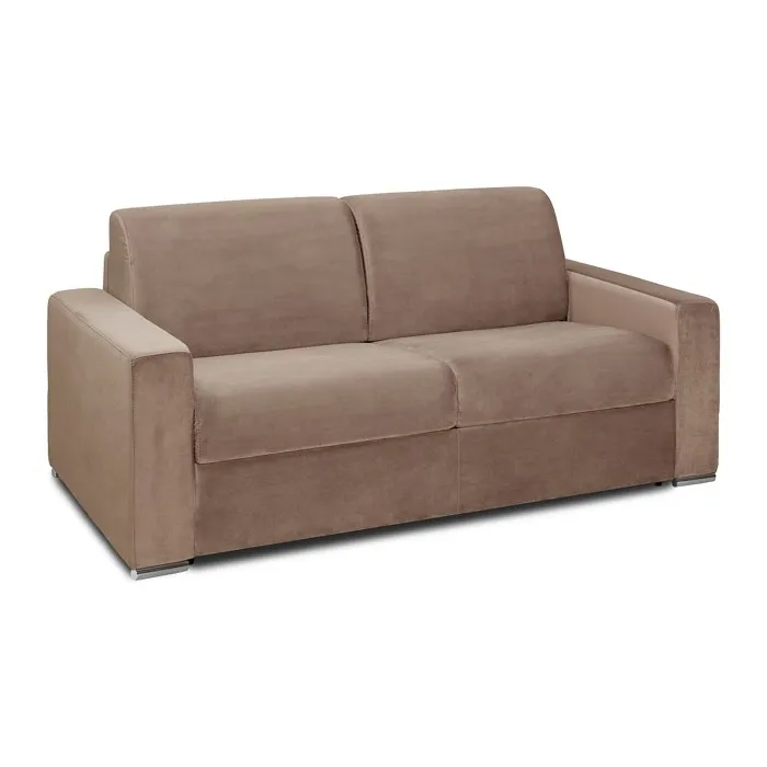 Canapé 4 places convertible express en velours beige - Couchage 160 cm - Matelas 14 cm CALITO