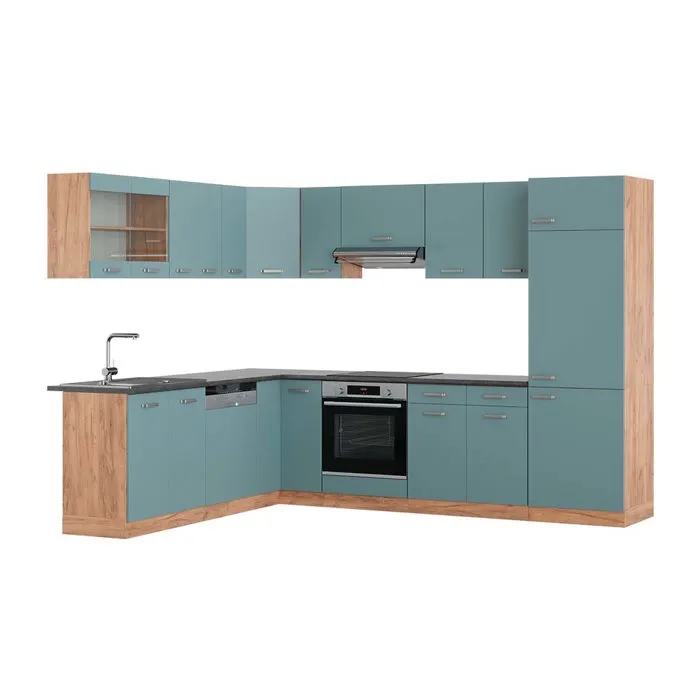 Vicco Cuisine en angle Bleu-gris/Chêne de force doré 287 x 227 cm, PT Anthracite