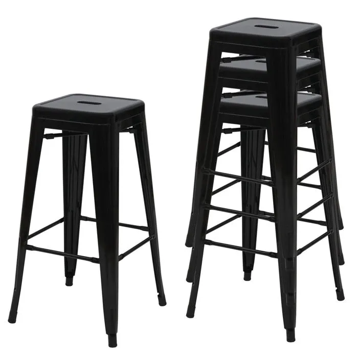 4x Tabourets De Bar Design Industriel En Métal Empilable Noir 04_0005227
