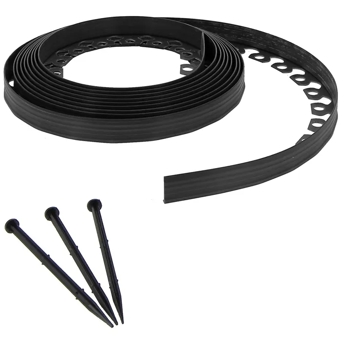 Bordure de jardin flexible noire - 5 cm x 10 mètres avec 20 piquets d'ancrage - GT GARDEN