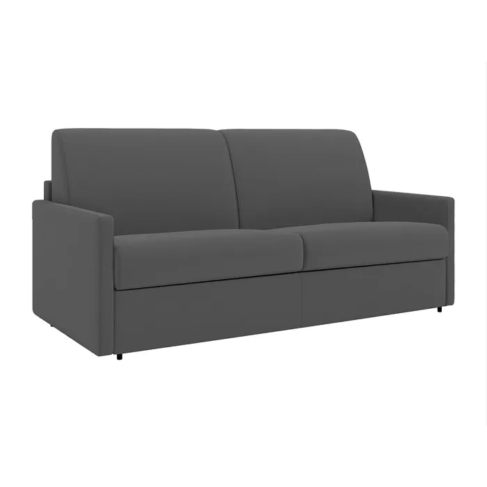 Canapé 2 places convertible express en tissu gris avec assise mémoire de forme - Couchage 120 cm - Matelas 14 cm CALIFE