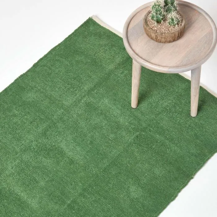 Tapis Chenille Uni En 100% Coton Vert 110x170cm - Homescapes