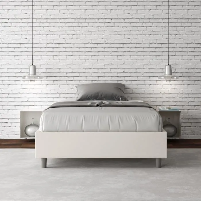 Cadre De Lit Double Avec Sommier Rembourré 140x210 Similicuir Blanc Azelia