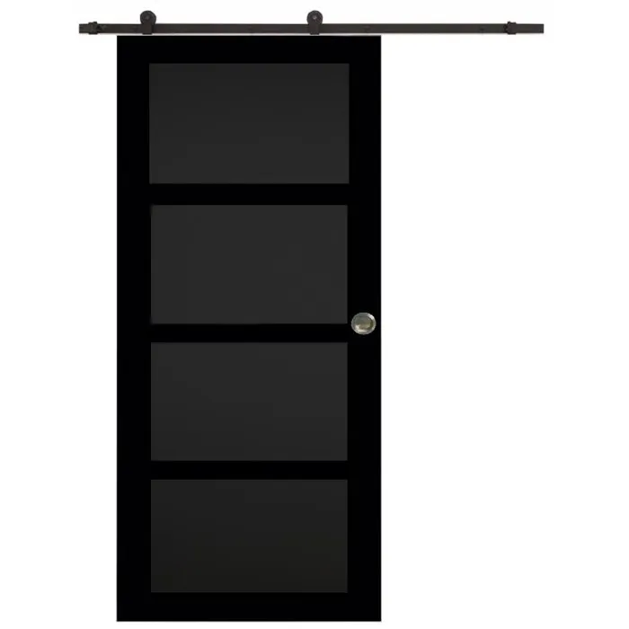 Porte Coulissante Telia Noir 4 Panneaux H204 X L83 Cm, Rail Roulettes, Coquilles Gd Menuiseries