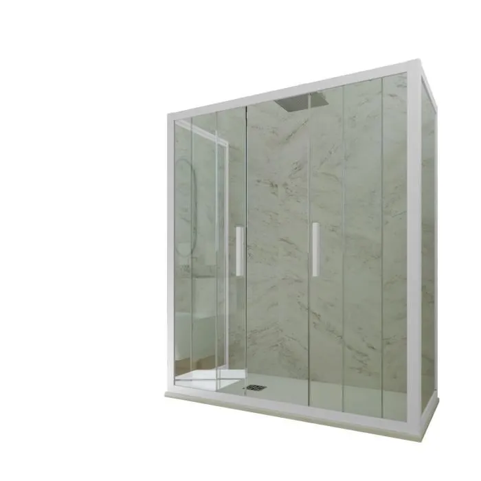 Cabine parois de douche 3 côtés coulissantes 80x170x80 cm H 200 en PVC Blanc Verre Transparent mod. Star Trio