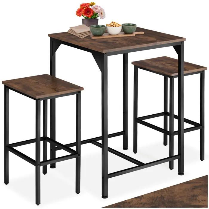 Lot De Bar 3 Parties Table Tabourets En Panneau Aggloméré Bois Foncé