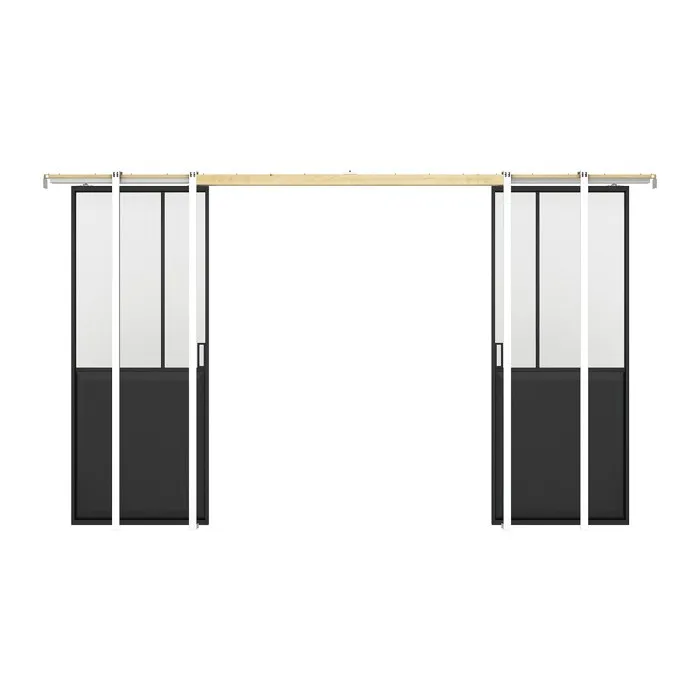 Porte coulissante double atelier avec système à galandage - Noir et verre trempé dépoli - 2 x H205 x L73 cm - ARTISTO II