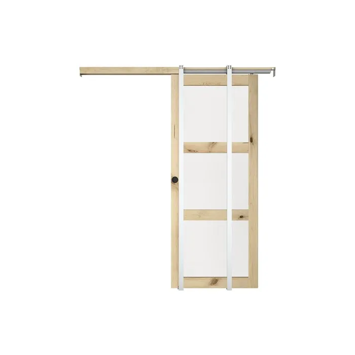 Porte coulissante avec système à galandage en bois et verre trempé - 3 fenêtres - H205 x L63 cm - ACOSTA II