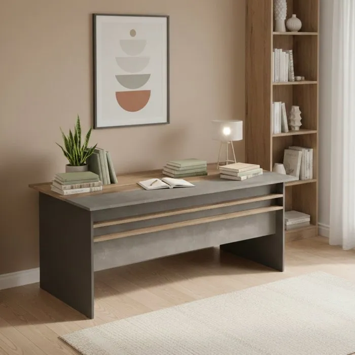 Écritoire Cecima, Plateau en Bois Noble 180x90x75h cm, Marron