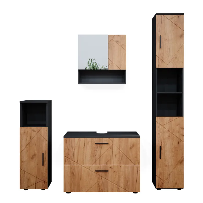 Vicco Meubles bain Chêne doré/Anthracite 4 pièces