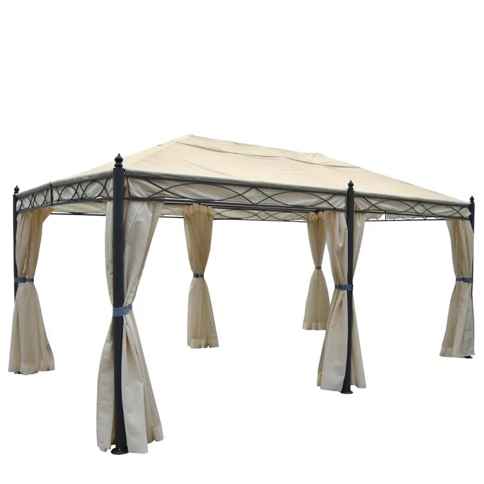 Pergola Pavillon Structure Stable 7cm 5x3m Crème Avec Paroi Latérale + Moustiquaire 04_0004082