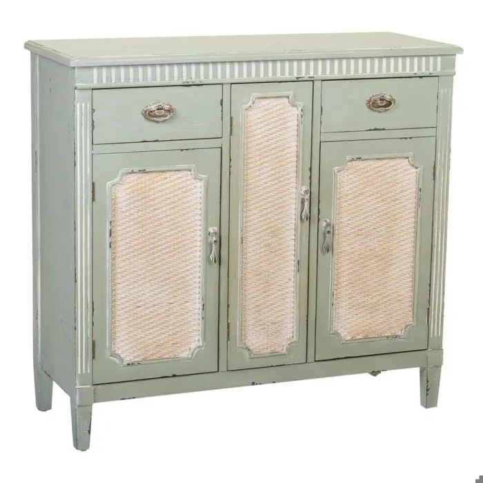 Console Alexandra House Living Vert Rotin Bois D'épicéa Bois Mdf 88 X 36 X 95 Cm