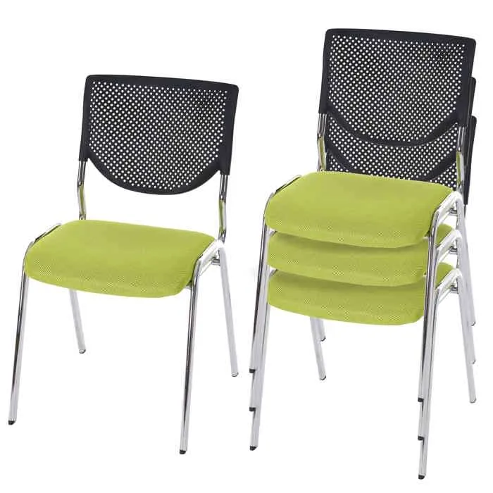 4x Chaises Visiteur Fauteuil De Bureau Sans Roulettes Chaise De Conférence Empilable Tissu Vert 04_0000551
