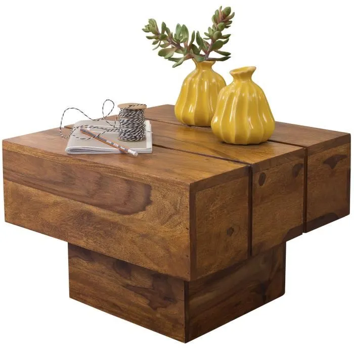 Table d'appoint Bois Massif 44x30x44cm Bout de canapé Table de Salon FineBuy