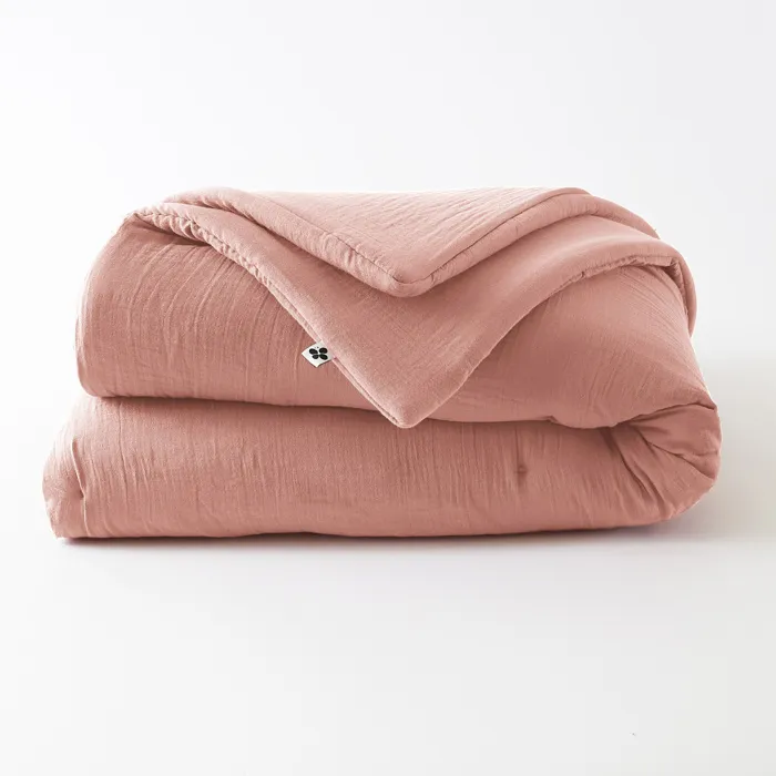 Édredon 180 x 240 cm Double Gaze de Coton 125 gr/m² Uni Gaïa Rose Pêche