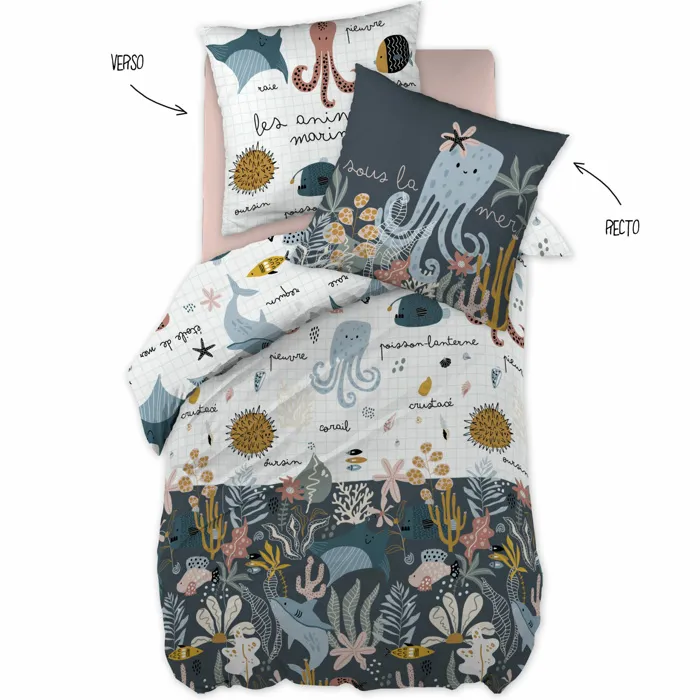 Housse de couette réversible 200 x 200 cm + 2 taies d'oreiller 60 x 60 cm Coton 57 fils Octopia