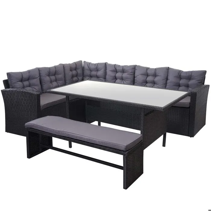 Decoshop26 Salon de jardin avec banc - Gris