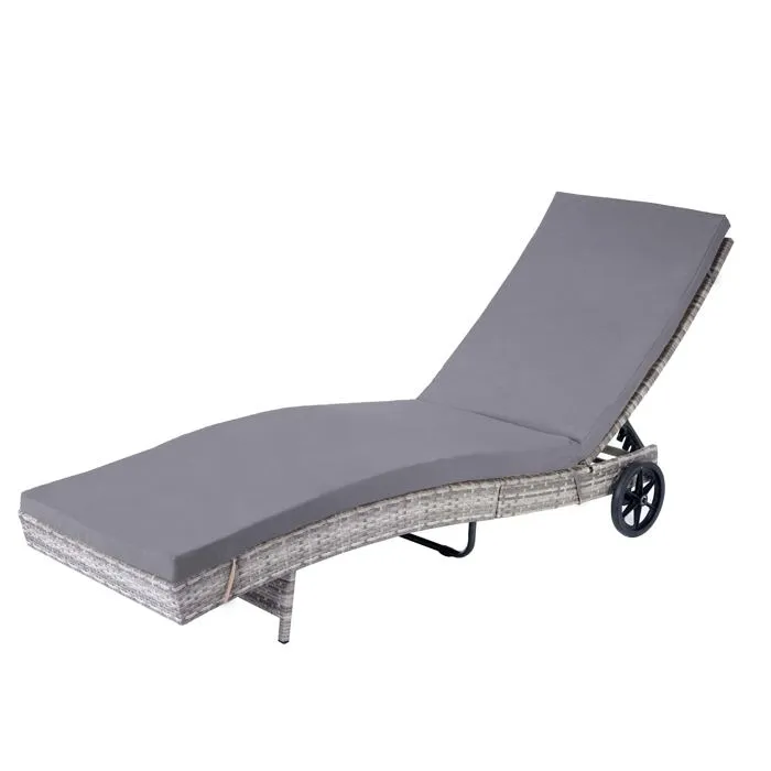 Decoshop26 Chaise longue résine tressée - Gris foncé