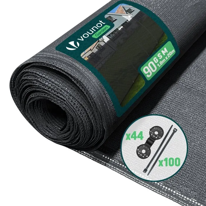 Brise vue occultant en HDPE 90g/m² 1.8x20m avec attaches de fixation anthracite VOUNOT