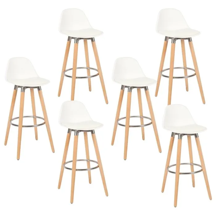 Lot 6 tabourets de bar blanc pieds bois de hêtre39,5 x 44 x 91 cm