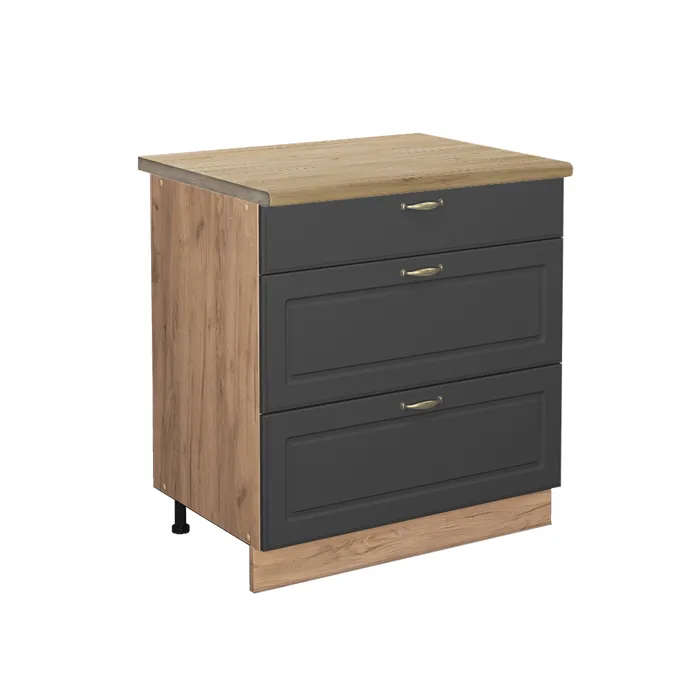 Vicco Meuble cuisine Anthracite-or 80cm avec 3 tiroirs, PT Chêne