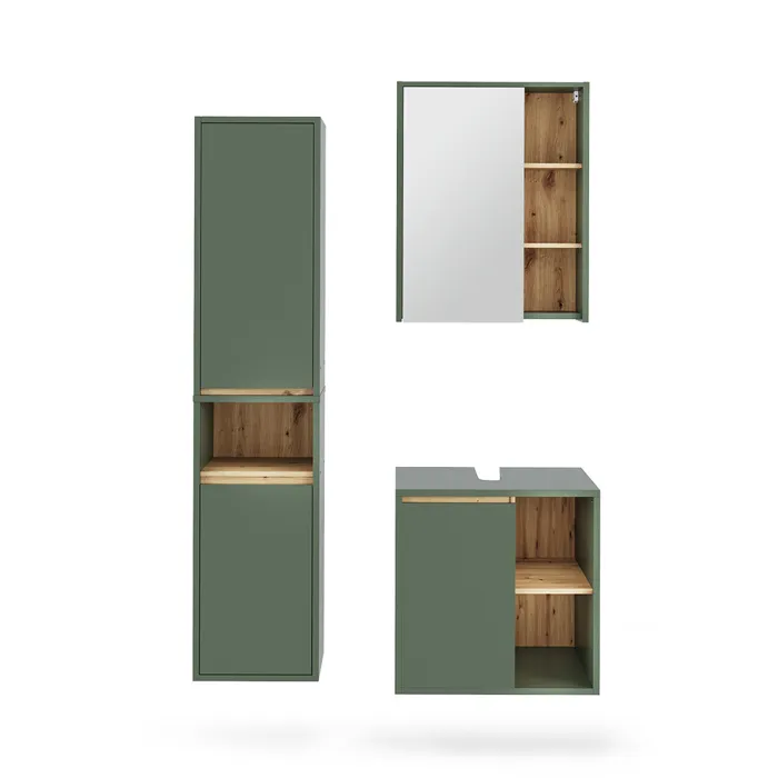 Vicco Ensemble de meubles de salle de bains Vert/Chêne Artisan 3 pièces