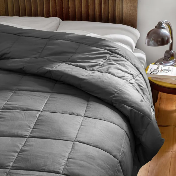 Edredon En Polyester Et Microfibre 140x160 Cm Lazy Gris Acier
