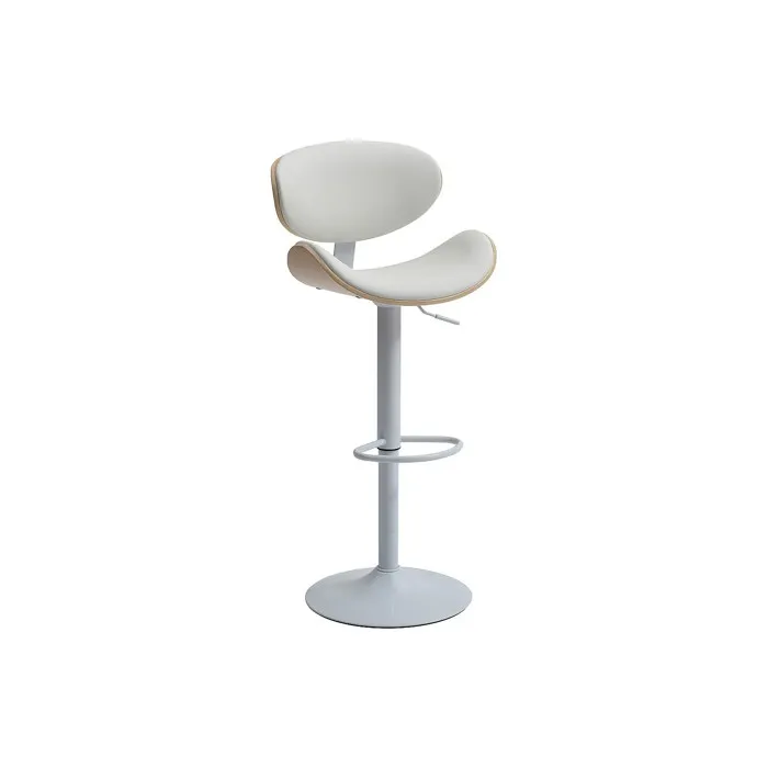 Tabouret de bar en simili, placage chêne et métal - Hauteur réglable - Naturel clair et Blanc - MONTENEGRO