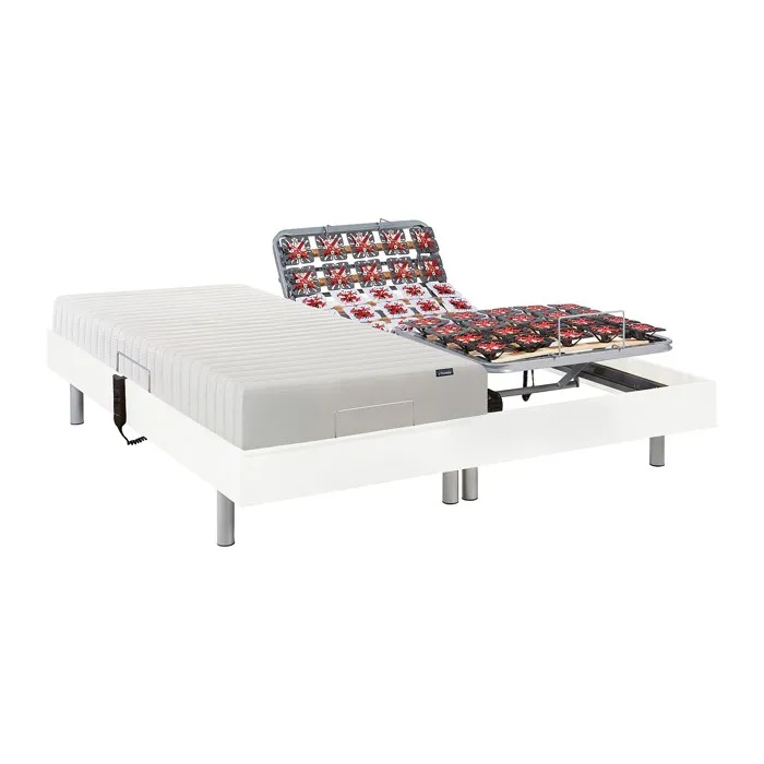 Lit électrique de relaxation tout plots + matelas accueil latex - 2 x 80 x 200 cm - Blanc - ETHER de YSMÉE
