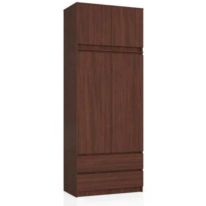 Armoire Avec Surmeuble Akord S90 Wengé 90 Cm 2 Portes 2 Tiroirs Façade Wengé 6 Étagères 90x51x234 Cm