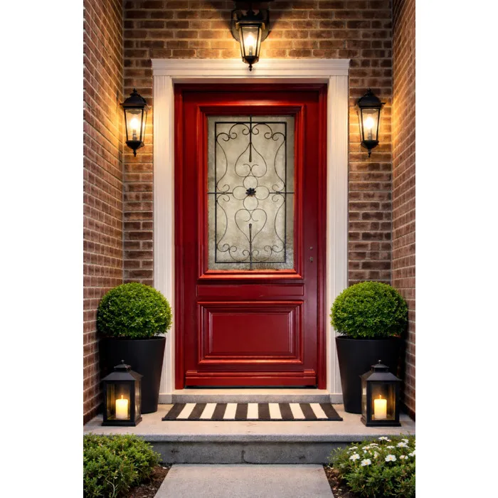 Porte D'entrée Bois Vitrée Canada Rouge Pourpre, H215 X L90 Cm Côte Tableau P.gauche Gd Menuiseries