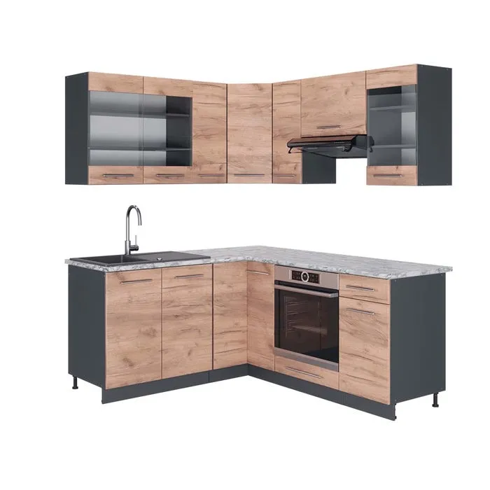 Vicco Cuisine en angle Chêne de force doré/Anthracite 190 x 160 cm, PT Marbre