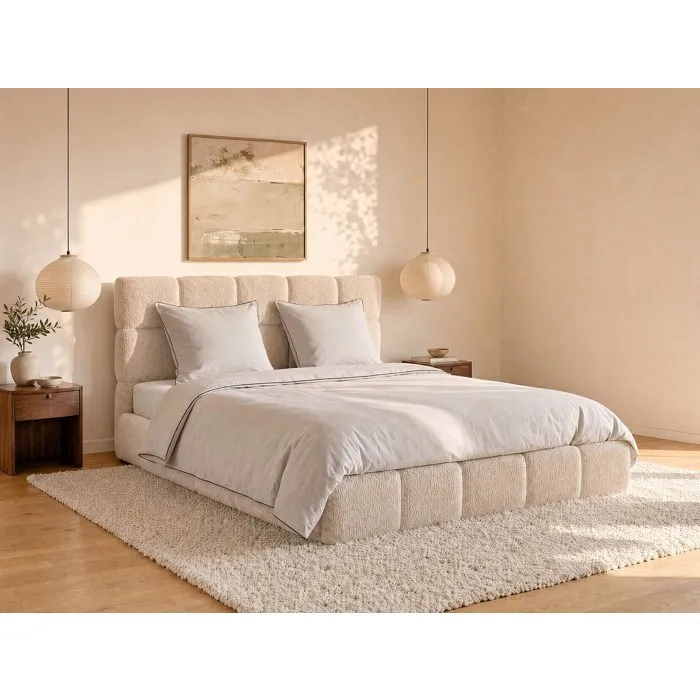 Parure de lit percale de coton 80 fils/cm² - Housse de couette 220 x 240 cm + 2 taies d'oreiller 63 x 63 cm - Taupe passepoil noir