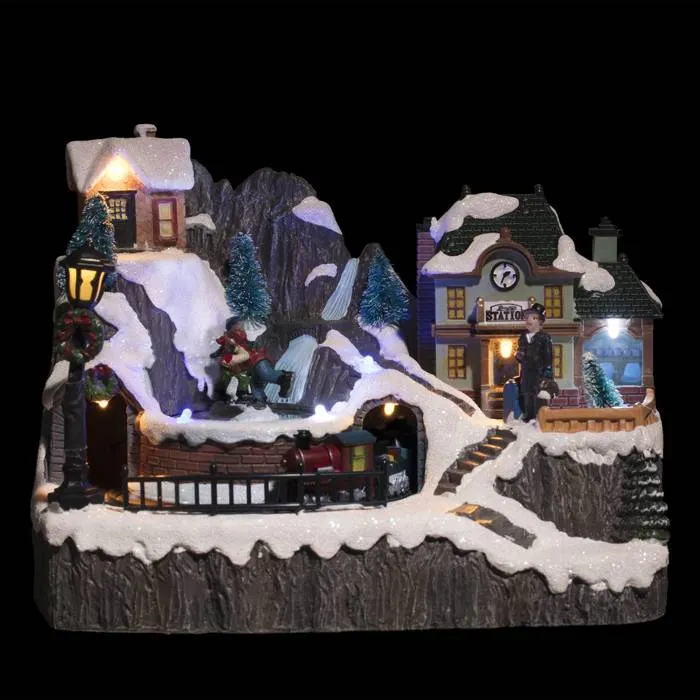 Village Lumineux Gare Et Patineurs 9 Led L.23cm Musical - Feeric Lights & Christmas