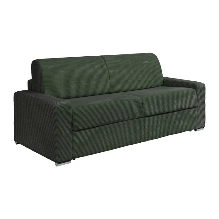 Canapé 4 places convertible express en velours côtelé vert - Couchage 160 cm - Matelas 22 cm avec mémoire de forme - CALITO