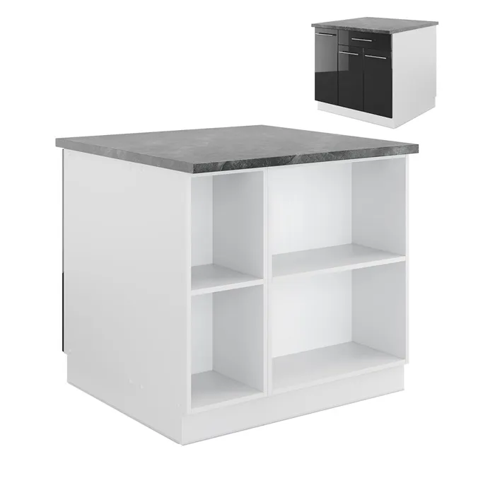 Vicco Îlot de cuisine Anthracite brillant/blanc 90cm avec tiroir, sans PT