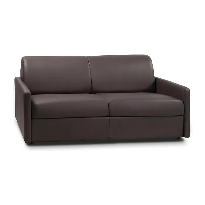 Canapé 3 places convertible express en simili marron avec assise mémoire de forme - Couchage 140 cm - Matelas 14 cm CALIFE
