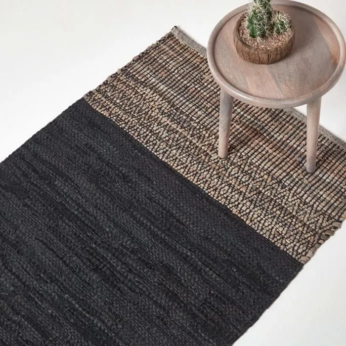 Tapis En Cuir Recyclé Noir Et Beige À Motif Chevrons 90x150cm - Homescapes
