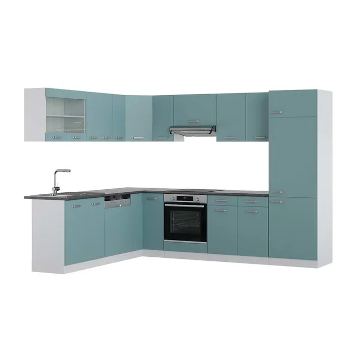 Vicco Cuisine en angle Bleu-gris/Blanc 287 x 227 cm, PT Anthracite