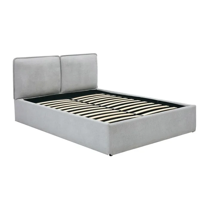Lit coffre déhoussable 140 x 190 cm - Tissu - Gris clair - TENESE