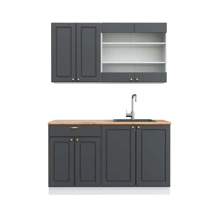 Vicco Cuisine Anthracite-or/blanc 140cm, PT Chêne