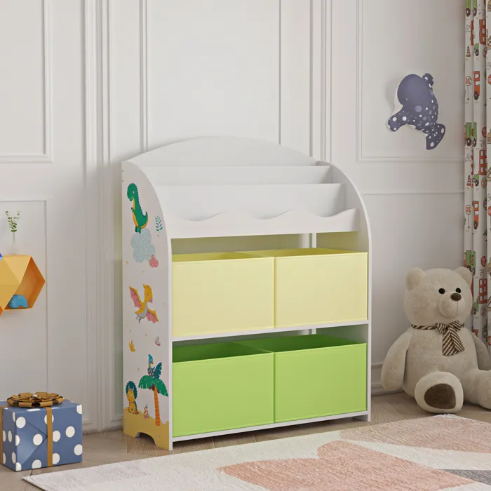 Étagère pour enfants Orust à motif dinosaure 98 x 83 x 30 cm blanc vert jaune en.casa