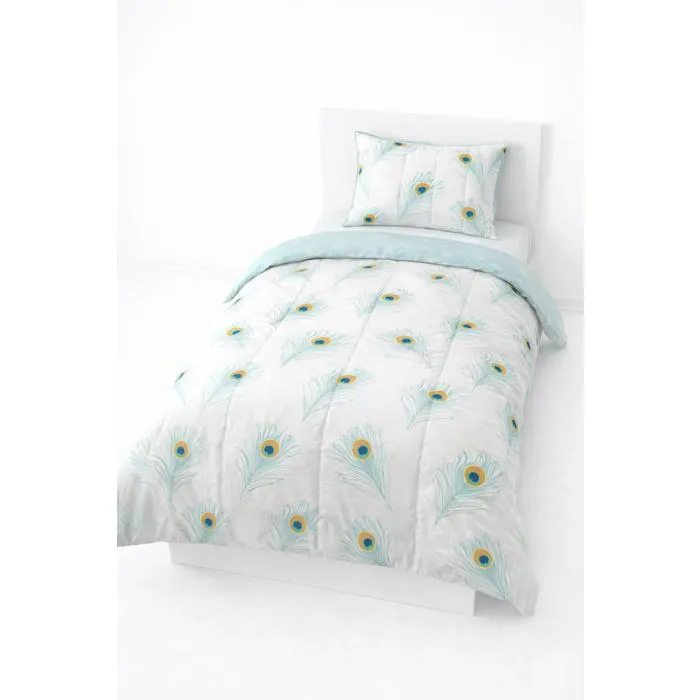 Couette Tempérée Plumes / Plumes Vert - 1 Personne 140 X 200 - Toutes Saisons - Mortreux