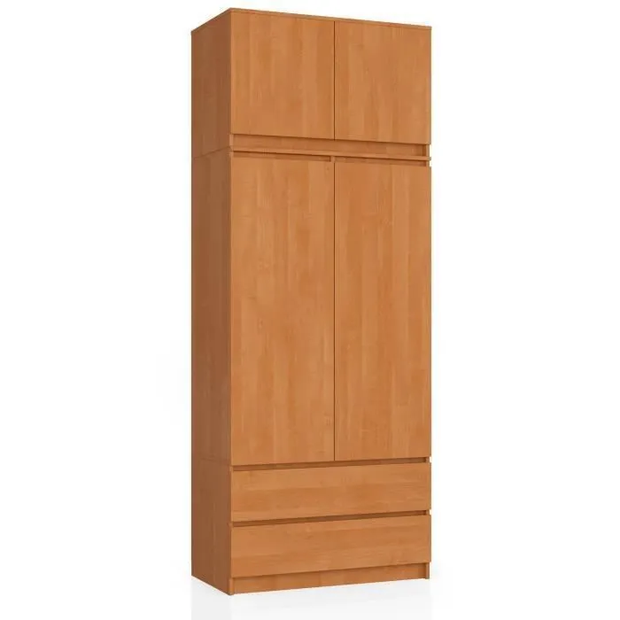 Armoire Avec Surmeuble Akord S90 Aulne 90 Cm 2 Portes 2 Tiroirs Façade Aulne 6 Étagères 90x51x234 Cm