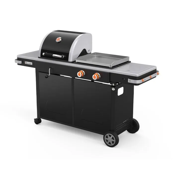 Bi Energy L - Plancha Gaz Et Barbecue Charbon - Plaque Inox - Reglage Charbon