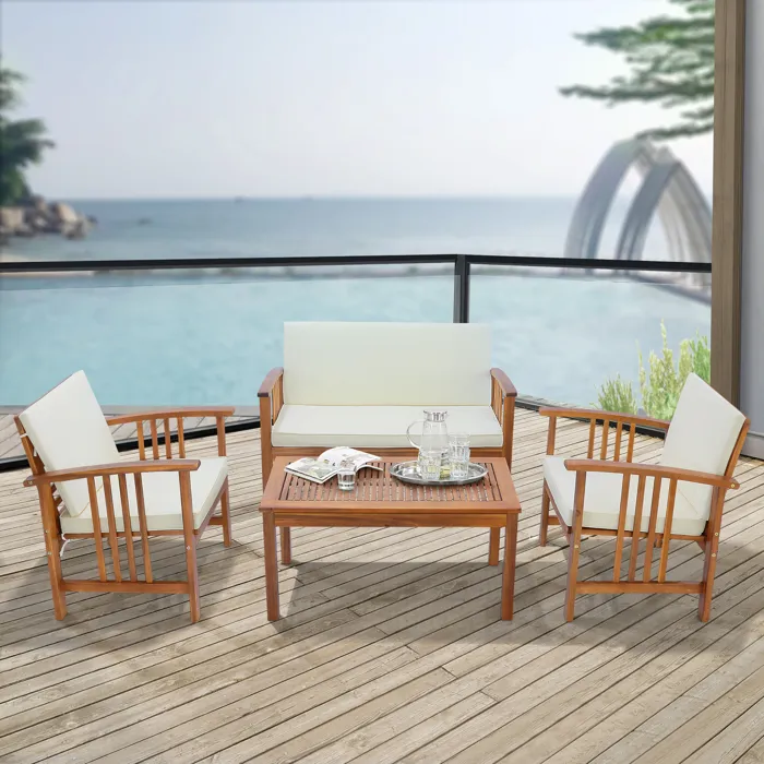 Salon de jardin 4 pièces Brissogne bois d'acacia beige en.casa