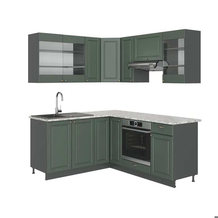 Vicco Cuisine en angle Vert Or Campagne/Anthracite 190 x 160 cm, PT Marbre