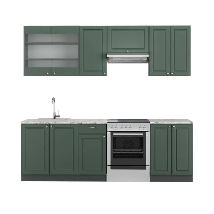 Vicco Cuisine Vert et or campagne/anthracite 240cm, PT Marbre