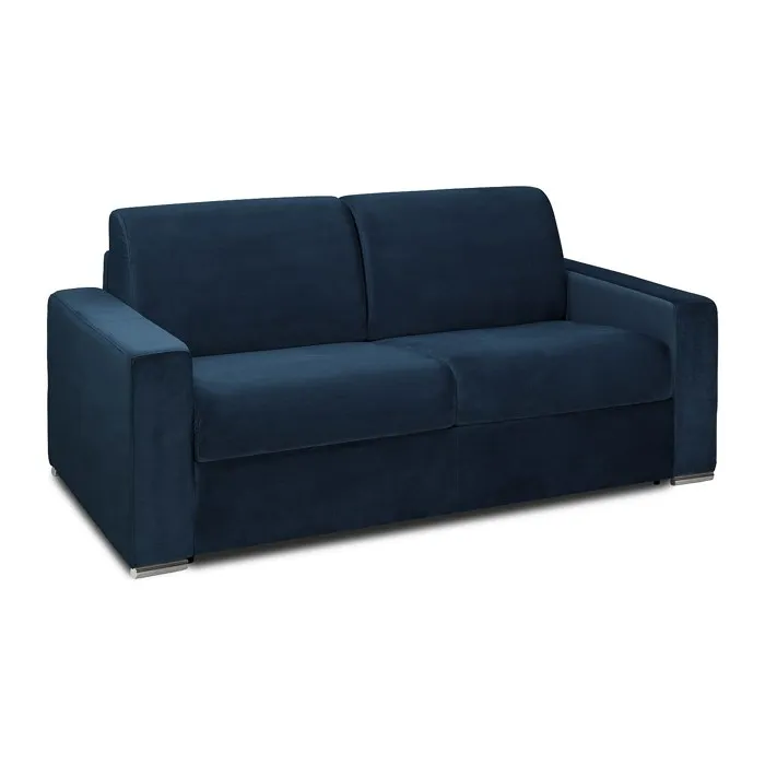 Canapé 4 places convertible express en velours bleu nuit - Couchage 160 cm - Matelas 14 cm CALITO